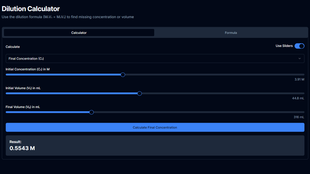 Free Dilution Calculator | Easy Online Chemistry Tool | Free Calculators