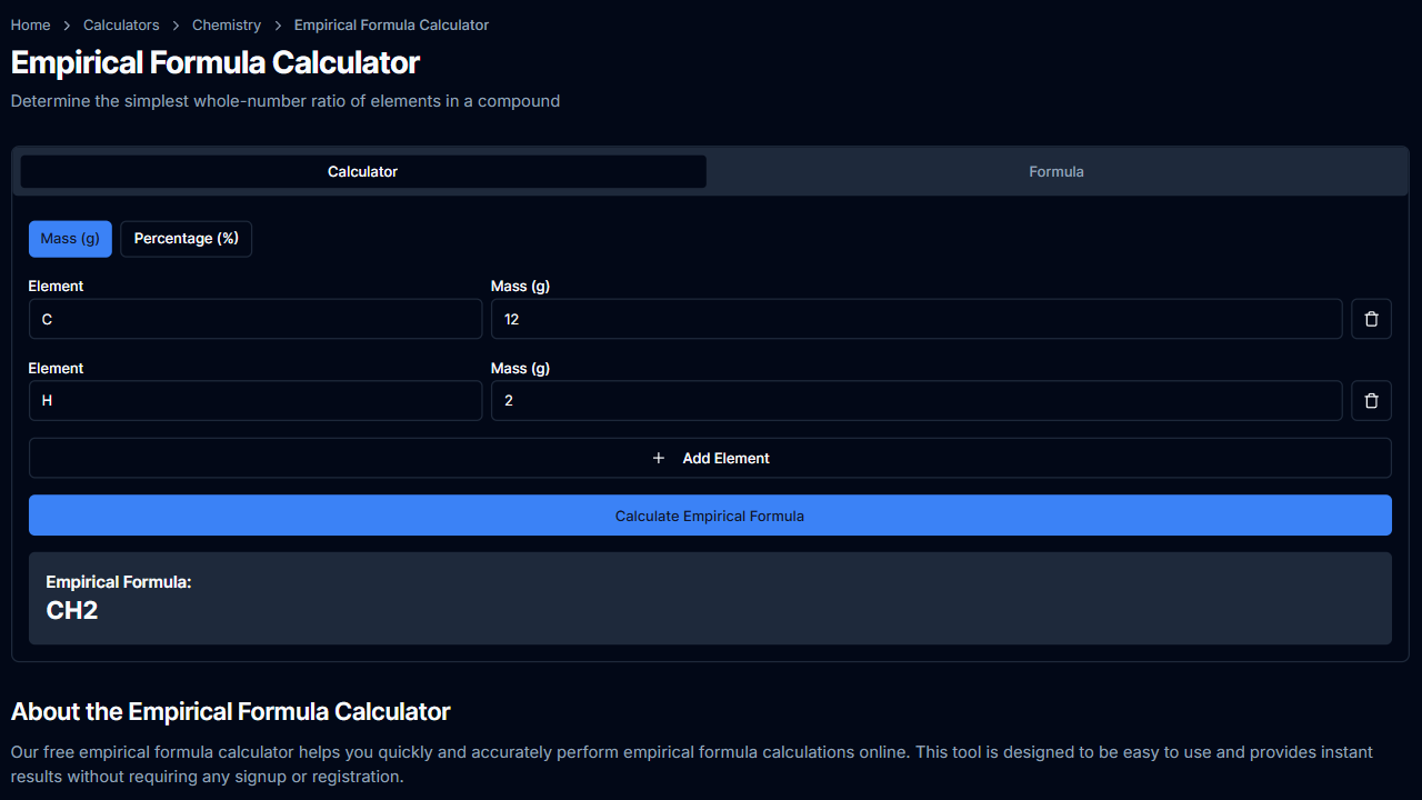 Free Empirical Formula Calculator | Easy Online Chemistry Tool | Free