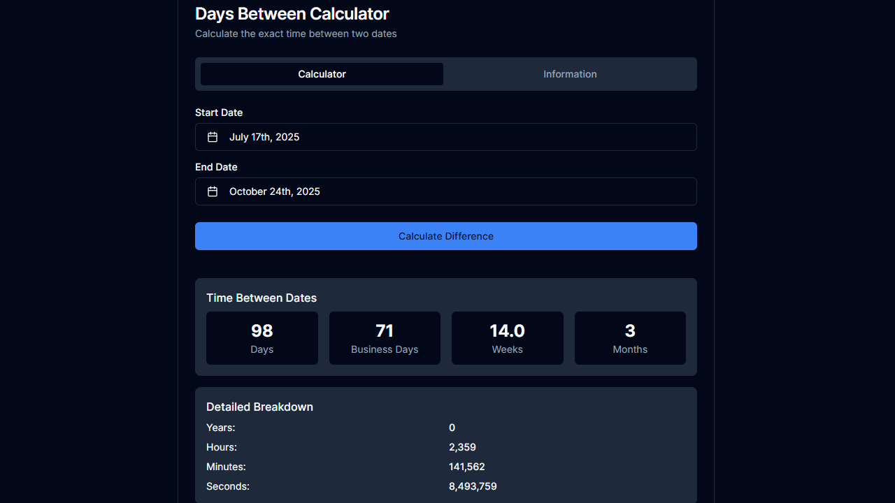 Free Days Between Calculator | Easy Online Date Tool | Free Calculators